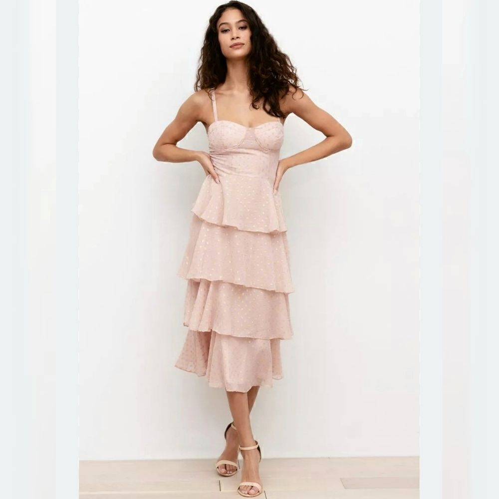 NWOT Yumi Kim - S - Lurex Swiss Dot Bluck Midi Dress pink